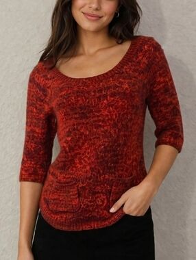 VTG ARDEN B Rainbow Red Half Sleeve Crew Neck Pocket Sweater
